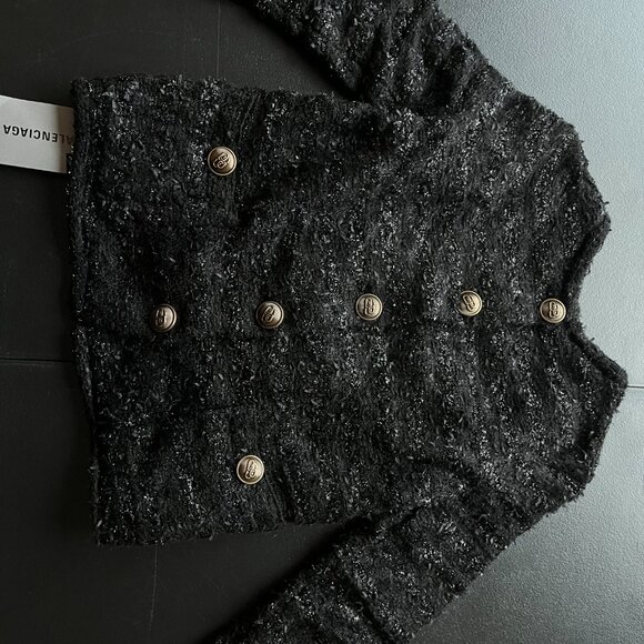 NWT Balenciaga Tweed Knit Sweater Black Wool Back Button Up Quarter Sleeves - Picture 4 of 10